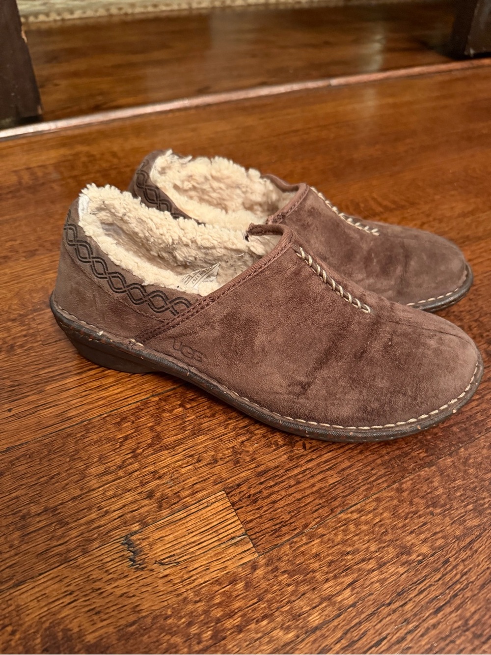 UGG Women’s Chocolate Brown Suede Shearling-Lined Mules